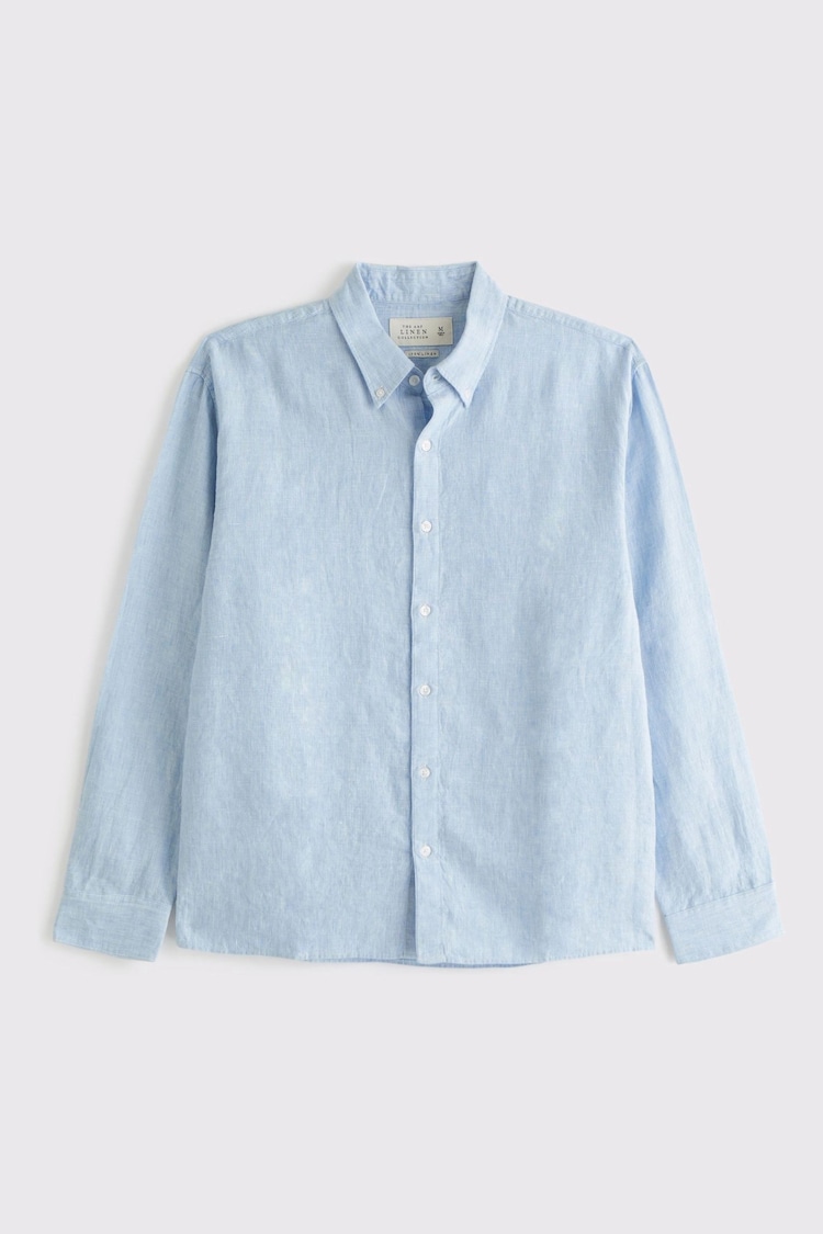 Abercrombie & Fitch Blue Long Sleeve 100% Linen Shirt - Image 1 of 1
