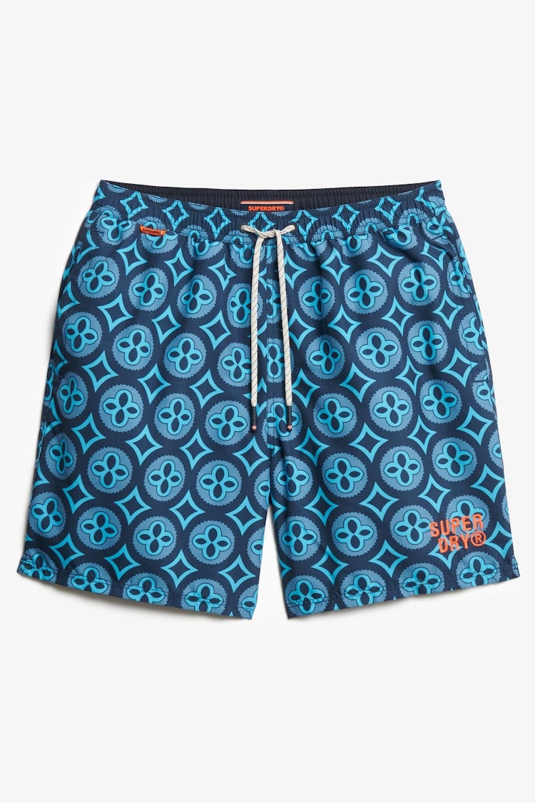 Superdry Blue Tile Print Swim Shorts - Image 1 of 1