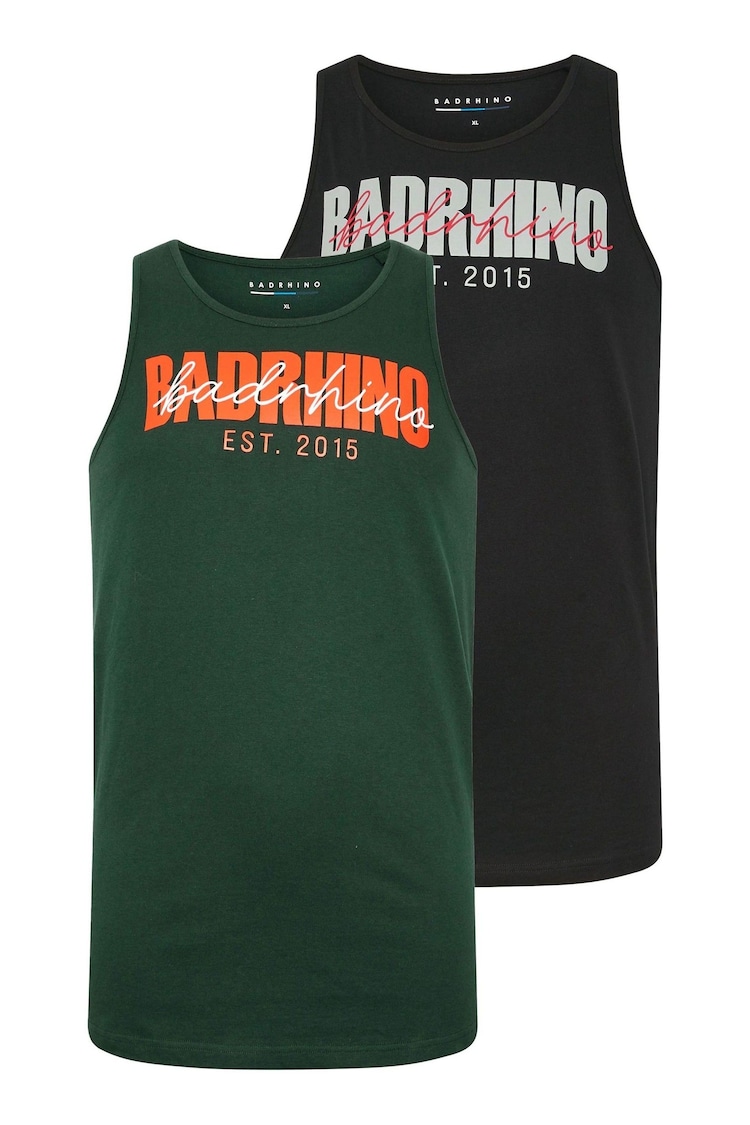 BadRhino Big & Tall Green Slogan 100% Cotton Vests 2 Pack - Image 1 of 1