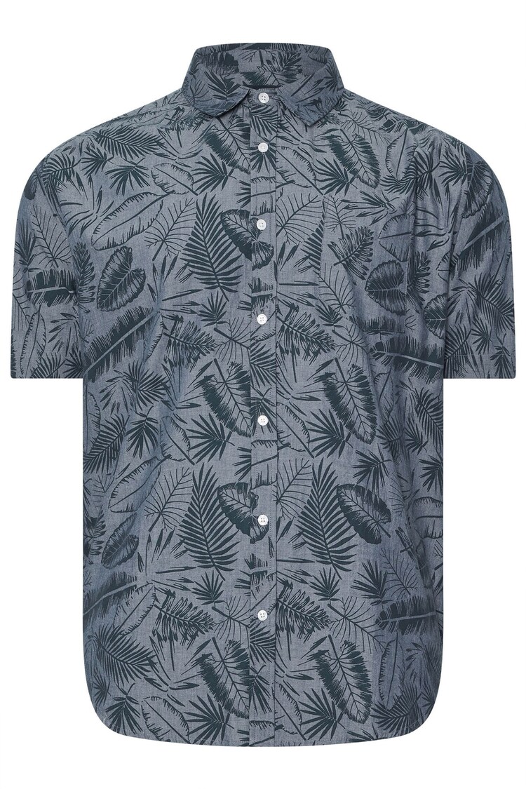 BadRhino Big & Tall Blue Chambray Tonal Leaf 100% Cotton Shirt - Image 1 of 1