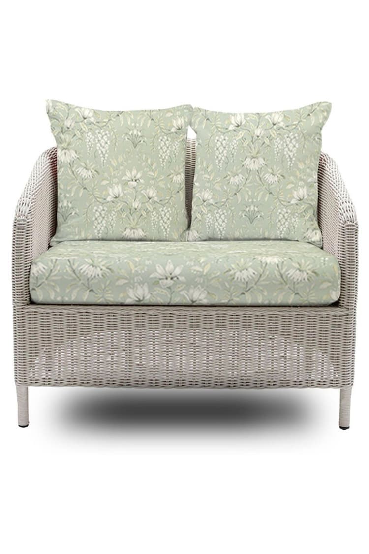 Laura Ashley Cream Arley Garden Rattan 2 Seater Sofa with Parterre Sa Cushions - Image 1 of 1