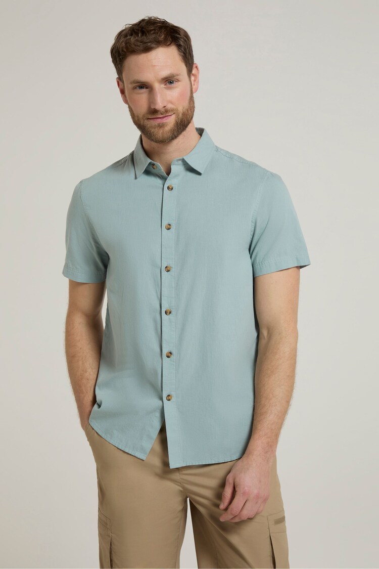 Mountain Warehouse Aqua Blue Weekender Mens 100% Cotton Short Sleeve Shirt - Image 1 of 1