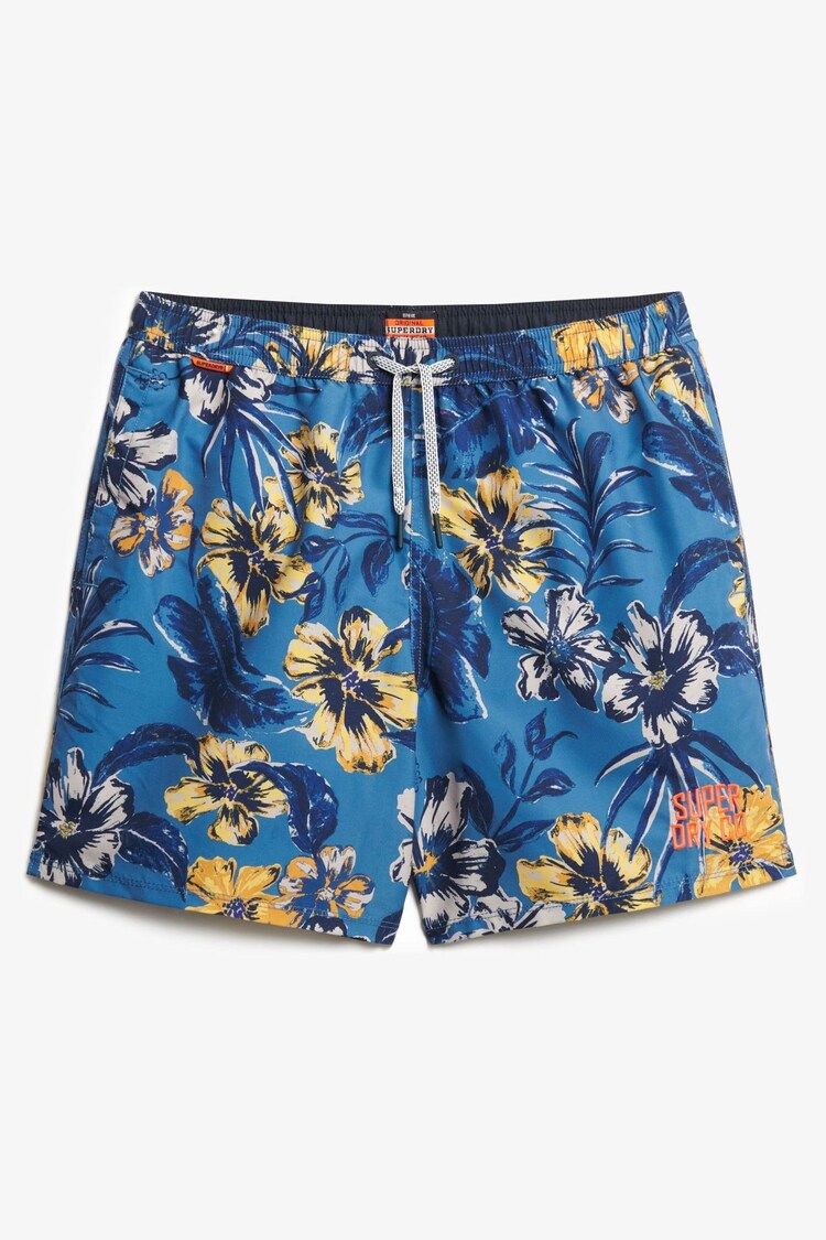 Superdry Dark Blue Hawaiian Print 17 Swim Shorts - Image 1 of 1