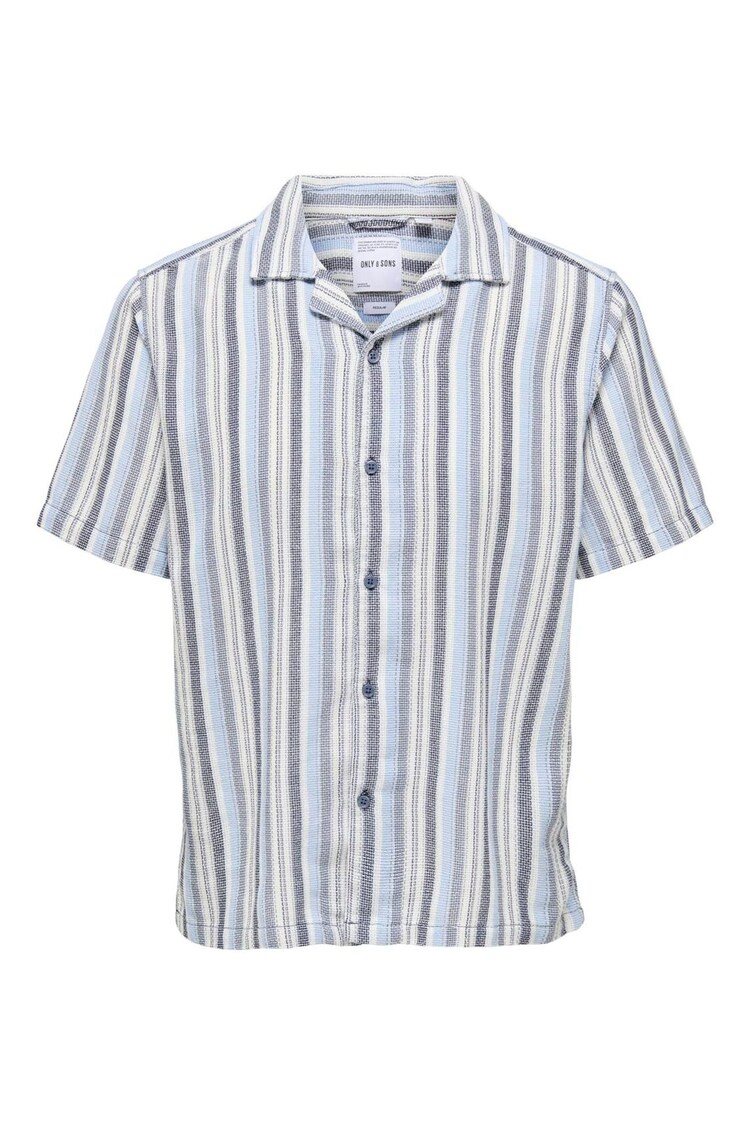Only & Sons Blue Cuban Collar Stripe Shirt - Image 1 of 1