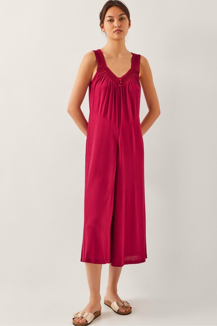 Monsoon Red Rachel Embroidered Wide Leg Jumpsuit - Image 1 of 1