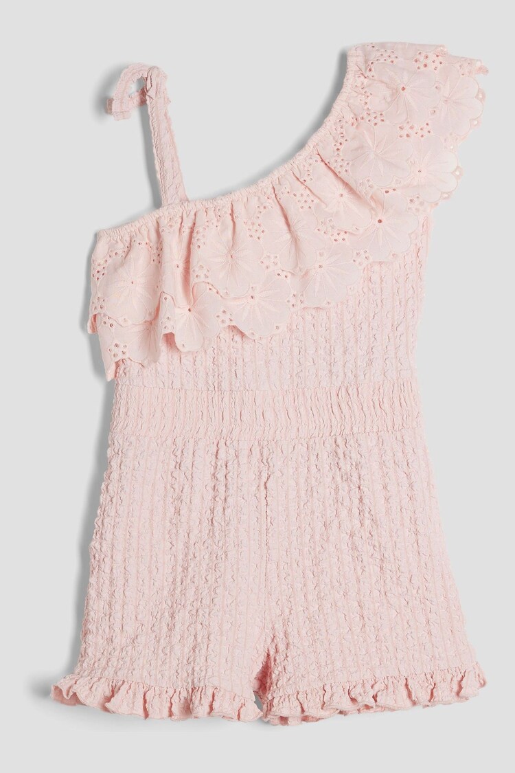 River Island Pink Girls Broderie Textured Playsuit - Image 1 of 1