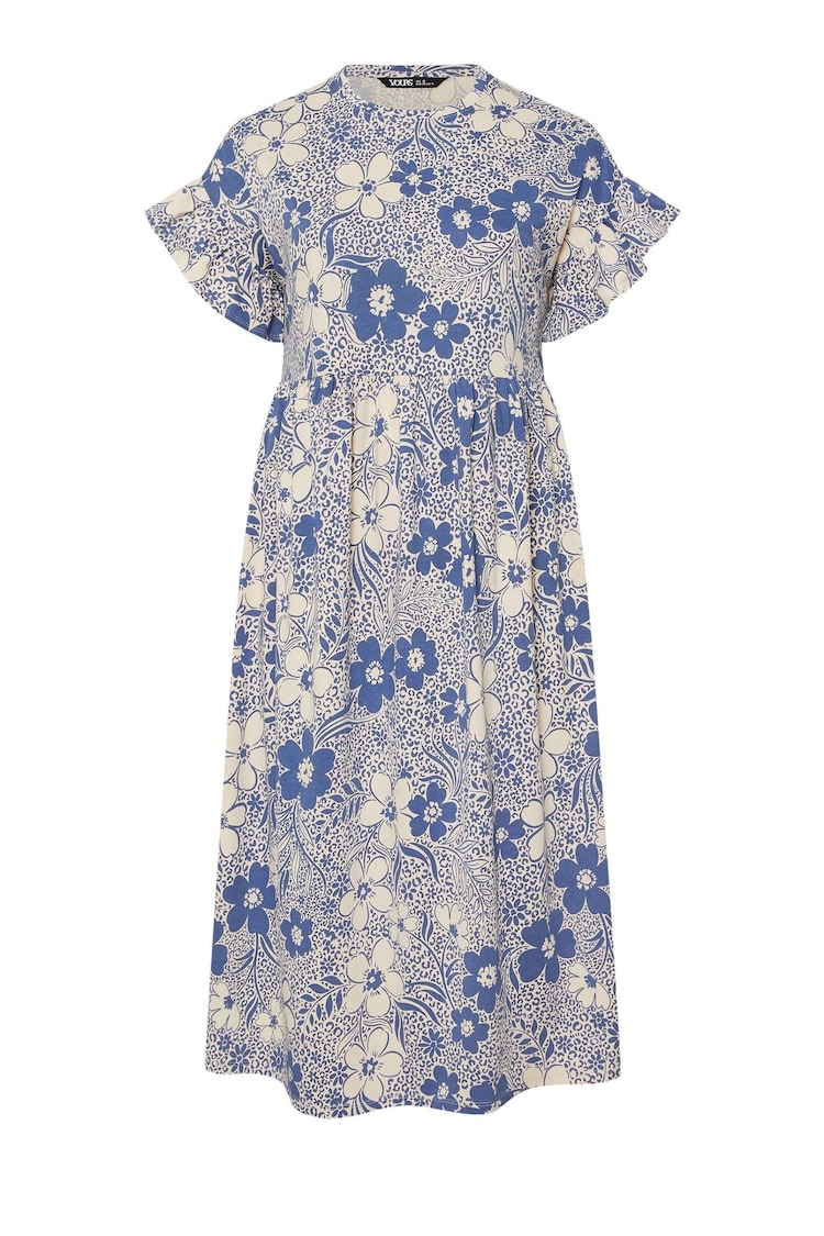 Yours Curve Blue Frilled 100% Cotton Midaxi Dress - Image 1 of 1