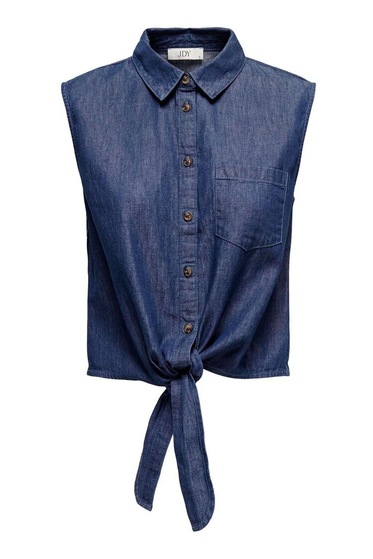JDY Denim Tie Front Short Sleeve 100% Cotton Blouses - Image 1 of 1