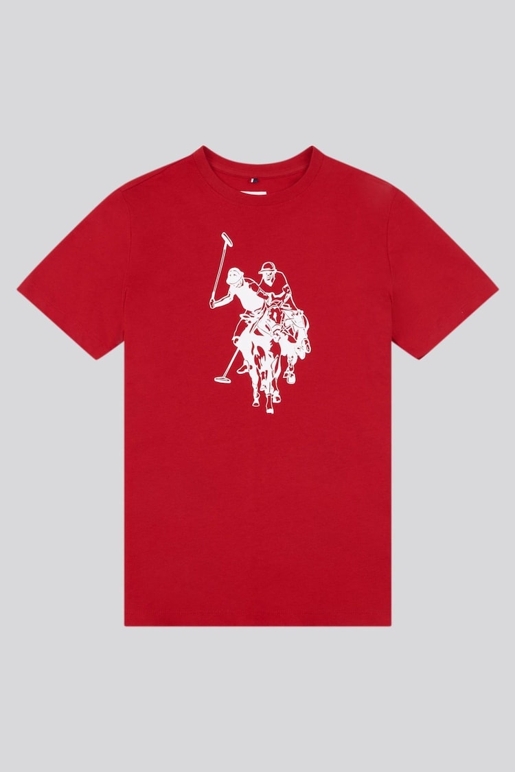 U.S. Polo Assn Red Boys Double Horsemen Graphic Print 100% Cotton T-Shirt - Image 1 of 1