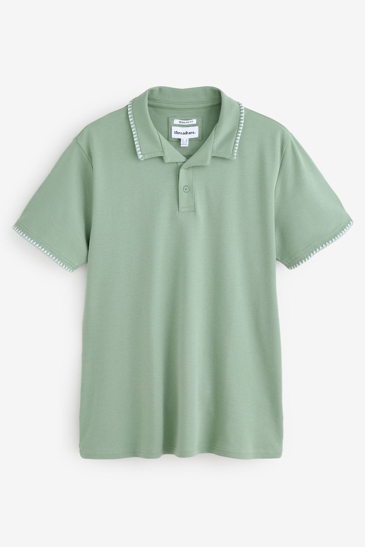 Threadbare Green Contrast Revere Collar 100% Cotton Polo Shirt - Image 1 of 1