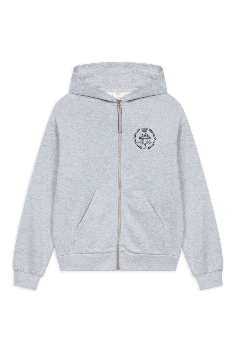 Gris - Chelsea Peers 100% Cotton Embroidered Logo Zip Up Hoodie - Imagen 1 de 1