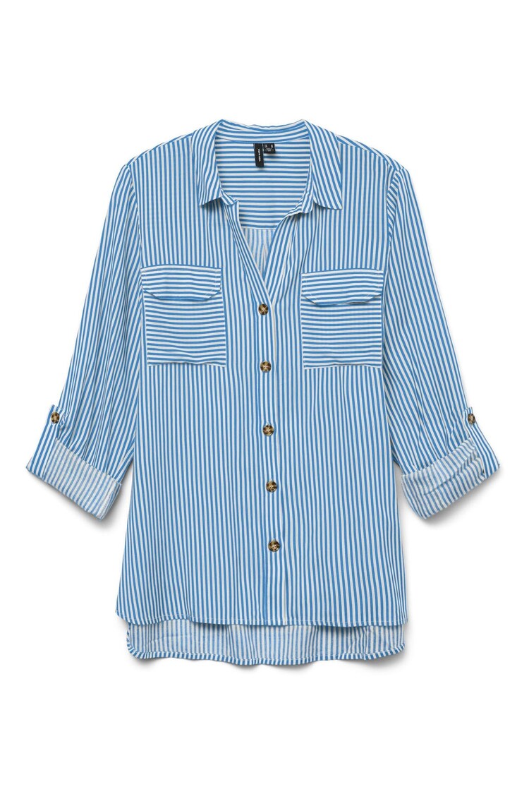 Синий - VERO MODA Tortoise Button Stripe Shirt - Image 1 of 1