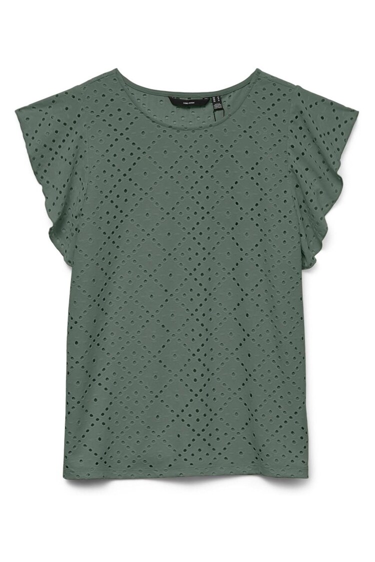 VERO MODA Green Broderie Short Sleeve T-Shirt - Image 1 of 1
