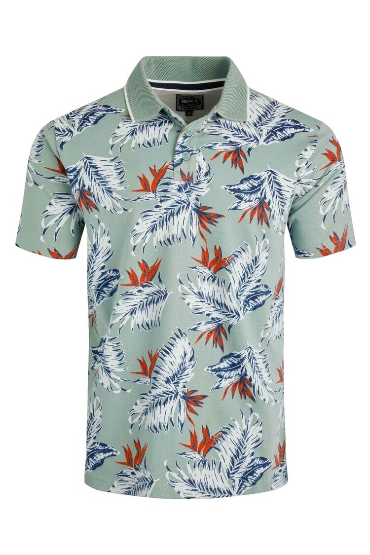 Weird Fish Blue Sarat Printed 100% Cotton Polo Shirt - Image 1 of 1