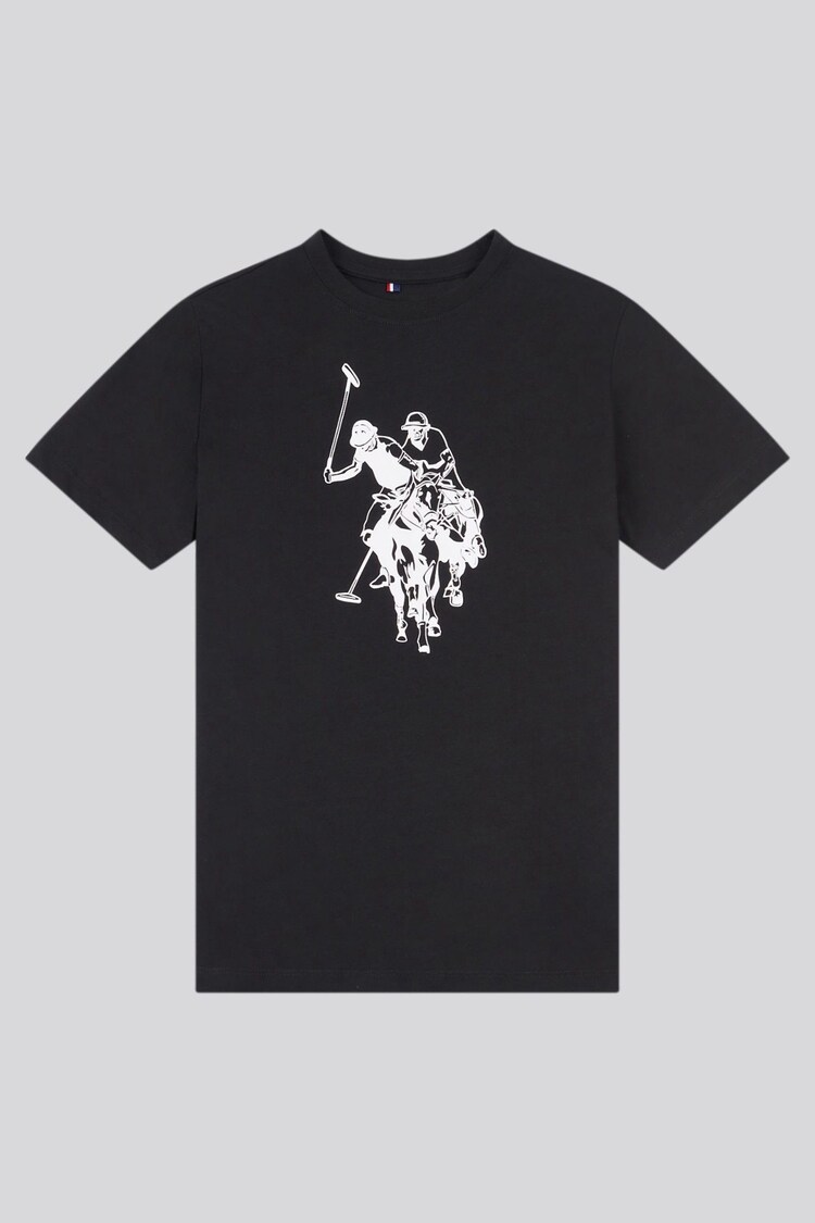 U.S. Polo Assn Black Boys Double Horsemen Graphic Print 100% Cotton T-Shirt - Image 1 of 1