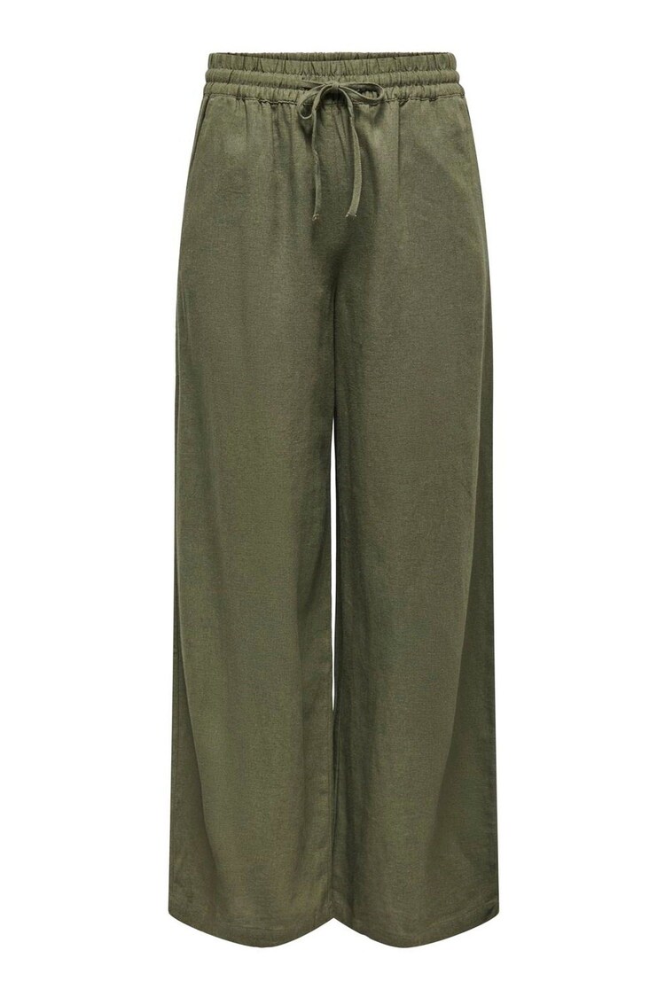 JDY Green Linen Mix Wide Leg Tie Waist Trousers - Image 1 of 1