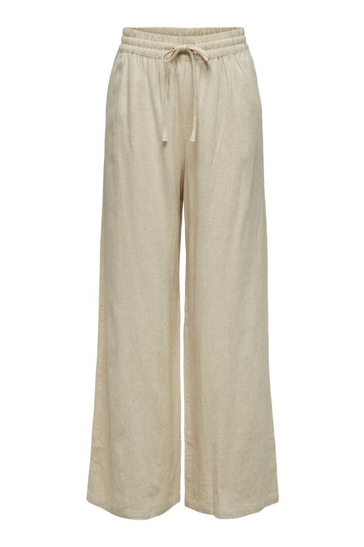 JDY Natural Linen Mix Wide Leg Tie Waist Trousers - Image 1 of 1