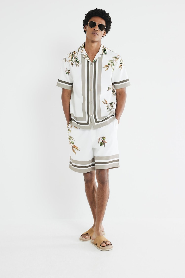River Island Brown Olive Border Revere Shirt - Image 1 of 1