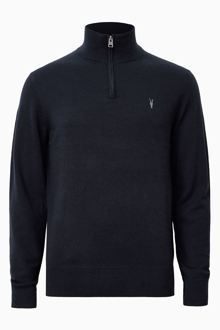 AllSaints Blue Chrome Kilburn Quarter Zip Funnel Jumper - Image 1 of 1