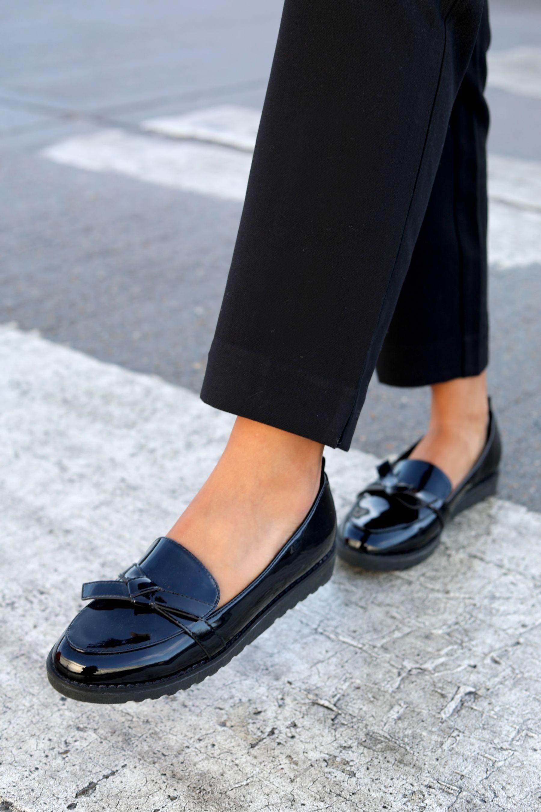 Buy Linzi Black Patent Kortez Loafer With Bow Trim from the Next UK ...