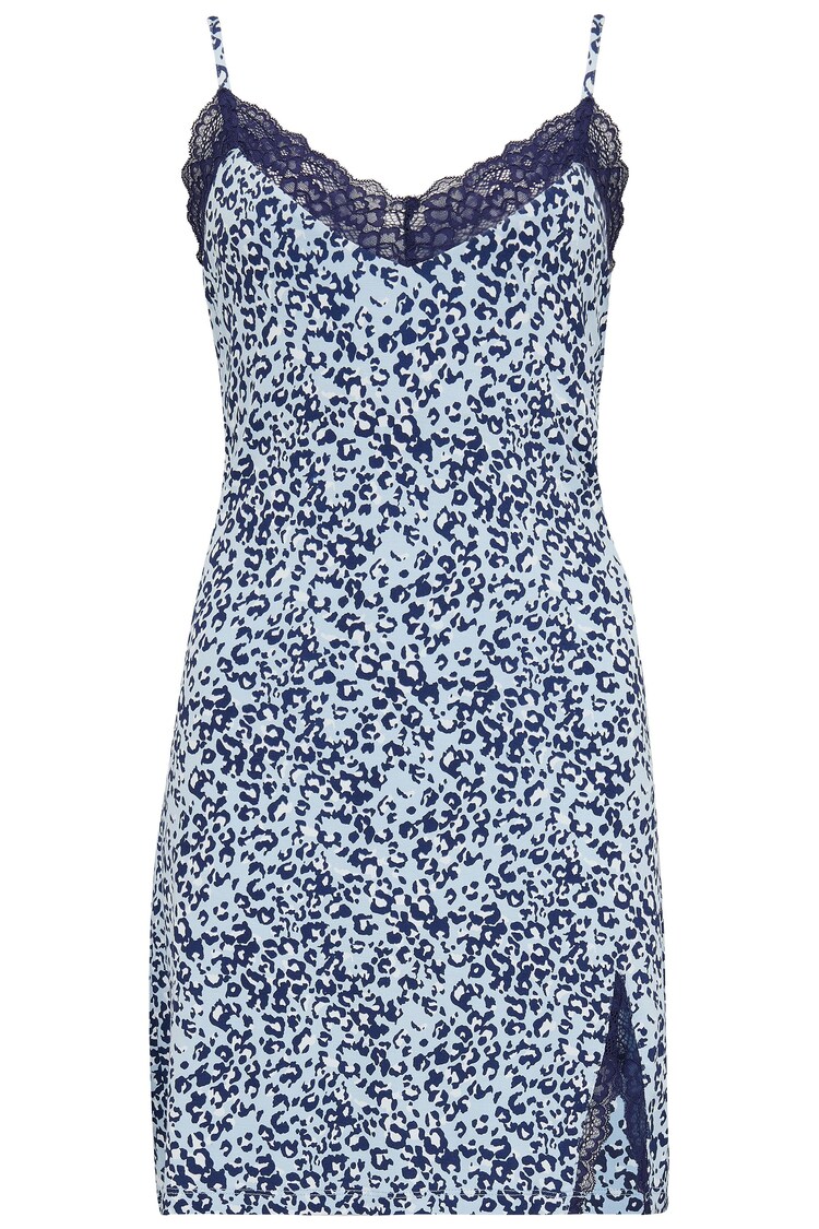 Pour Moi Blue Leopard Print Sofa Loves Lace Hidden Support Soft Jersey Split Chemise - Image 1 of 1