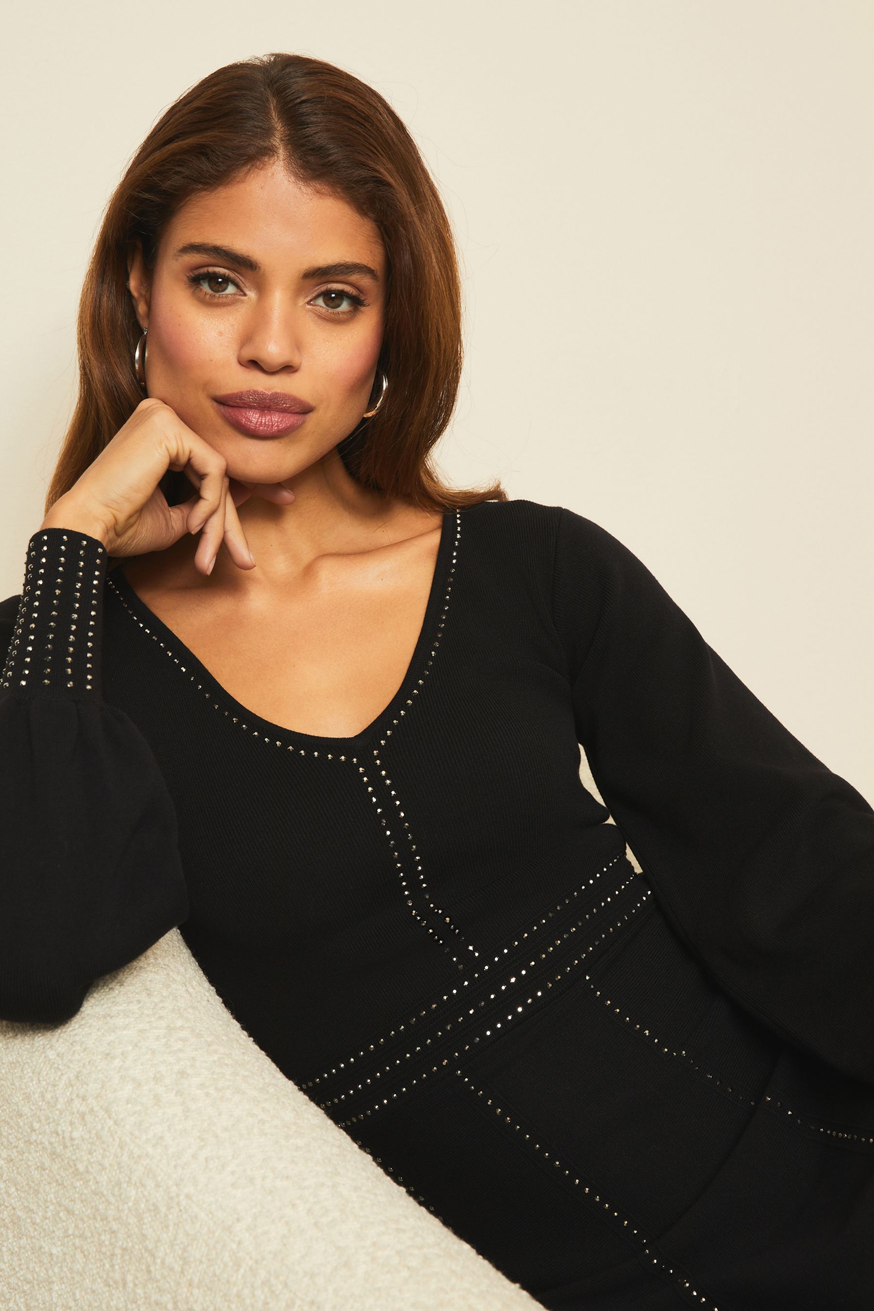 Buy Lipsy Black Regular Knitted Embellished fit and flare dress from