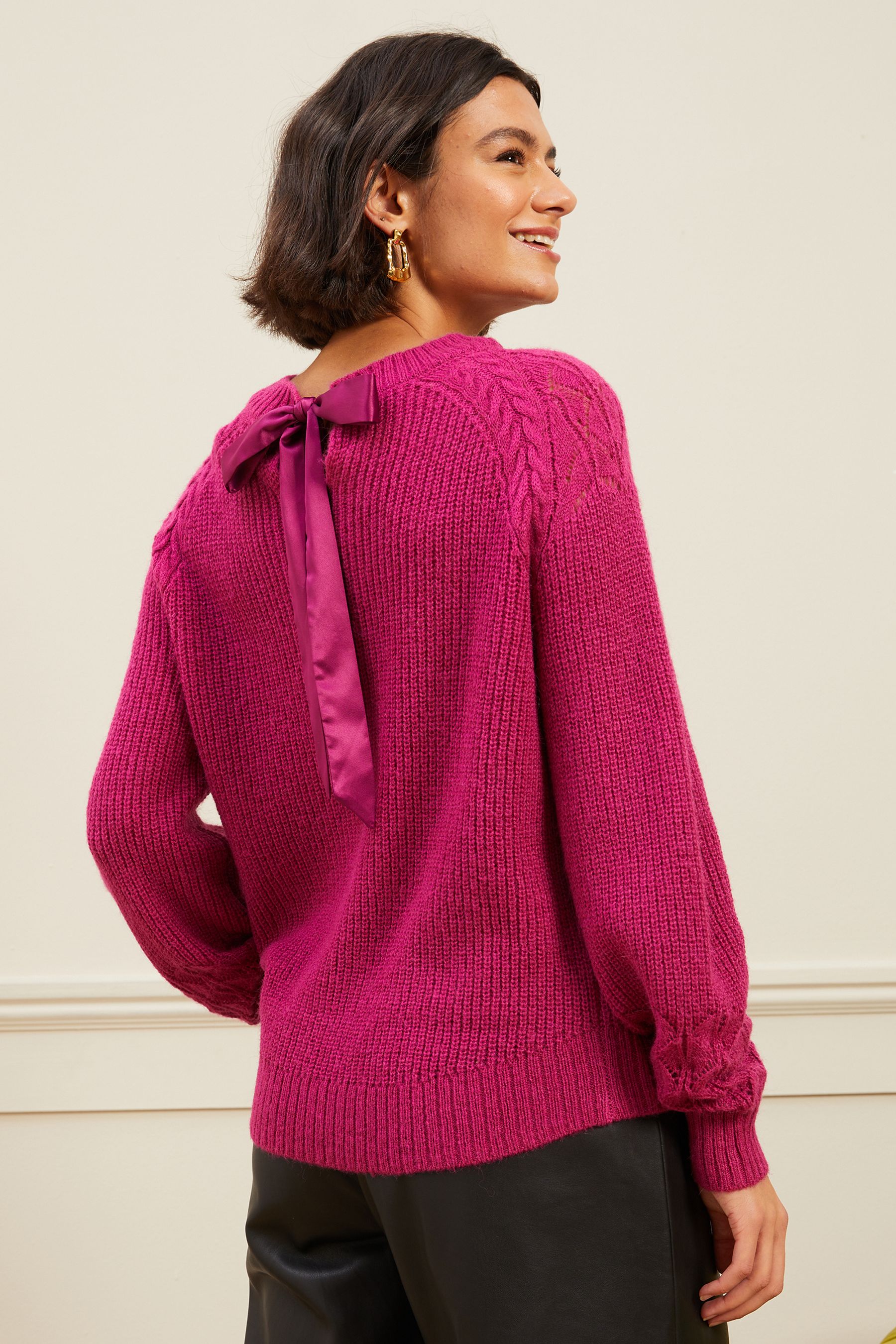 Buy Love & Roses Bright Pink Pointelle Bow Back Jumper from Next Ireland