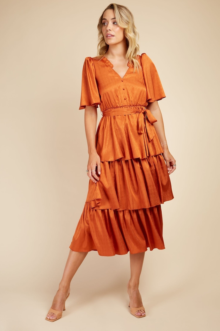 Little Mistress Rust Orange Copper Satin Midaxi Dress - Image 1 of 1