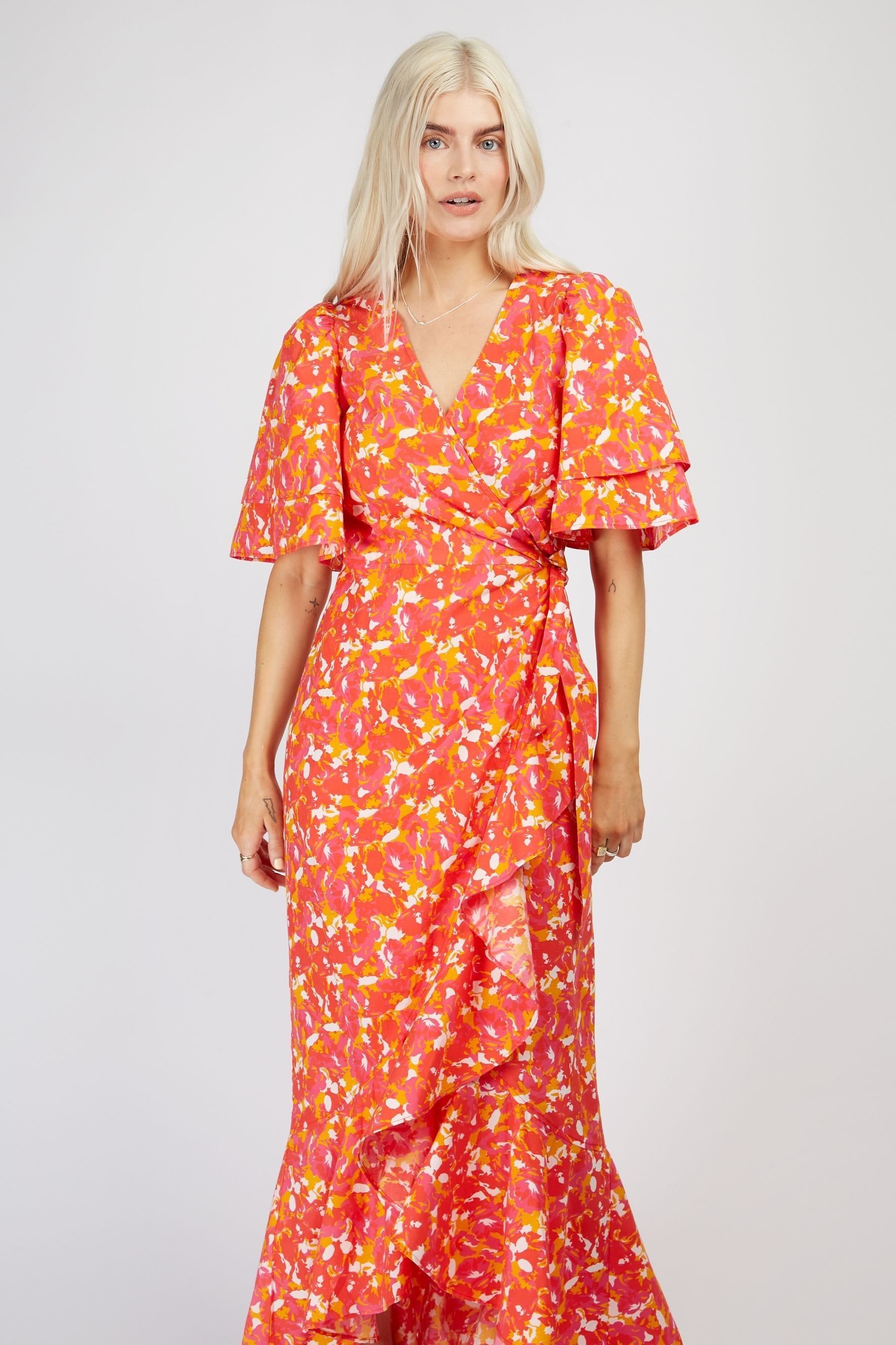 Buy Little Mistress Orange Floral Wrap Midaxi Dress from Next Ireland