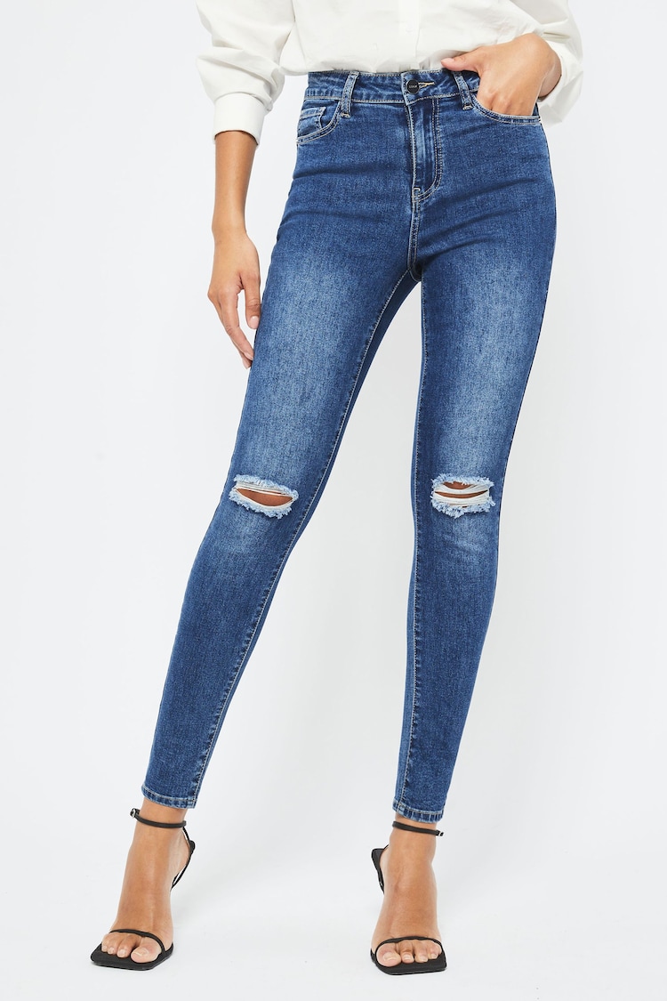 Lipsy Knee Rip Mid Blue Mid Rise Skinny Kate Jeanss - Image 1 of 1