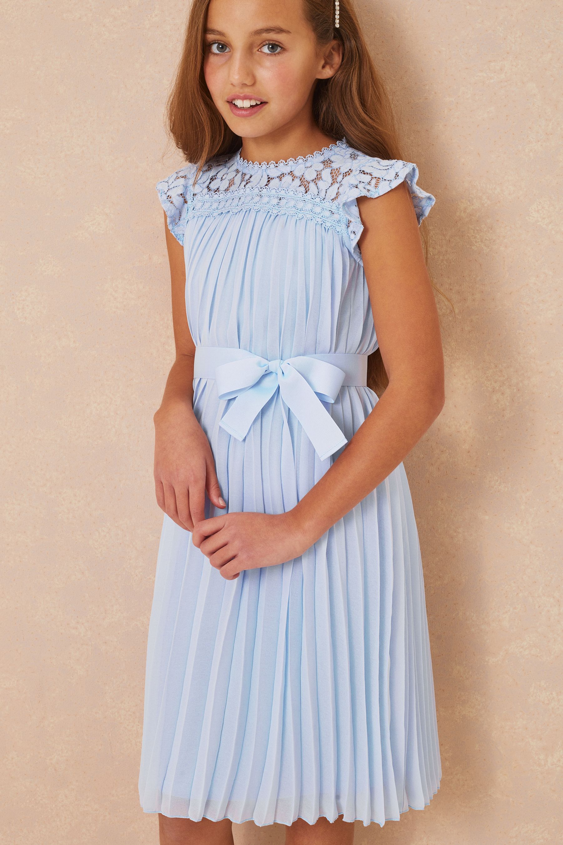 Buy Lipsy Blue Lace Yolk Pleated Occasion Dress from Next Ireland