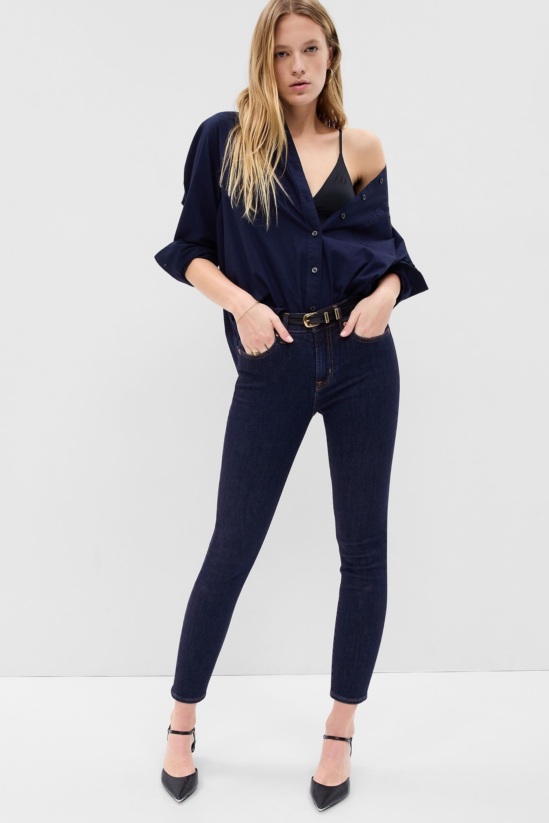 Buy Gap Dark Indigo Blue Stretch Mid Rise True Skinny Jeans from the ...