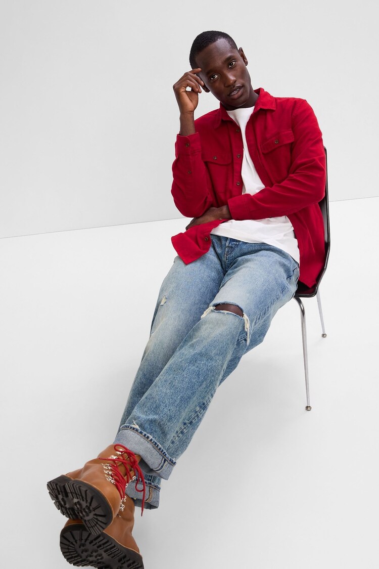 Gap Red Button-Up Pocket Long Sleeve Shirt - Image 1 of 1