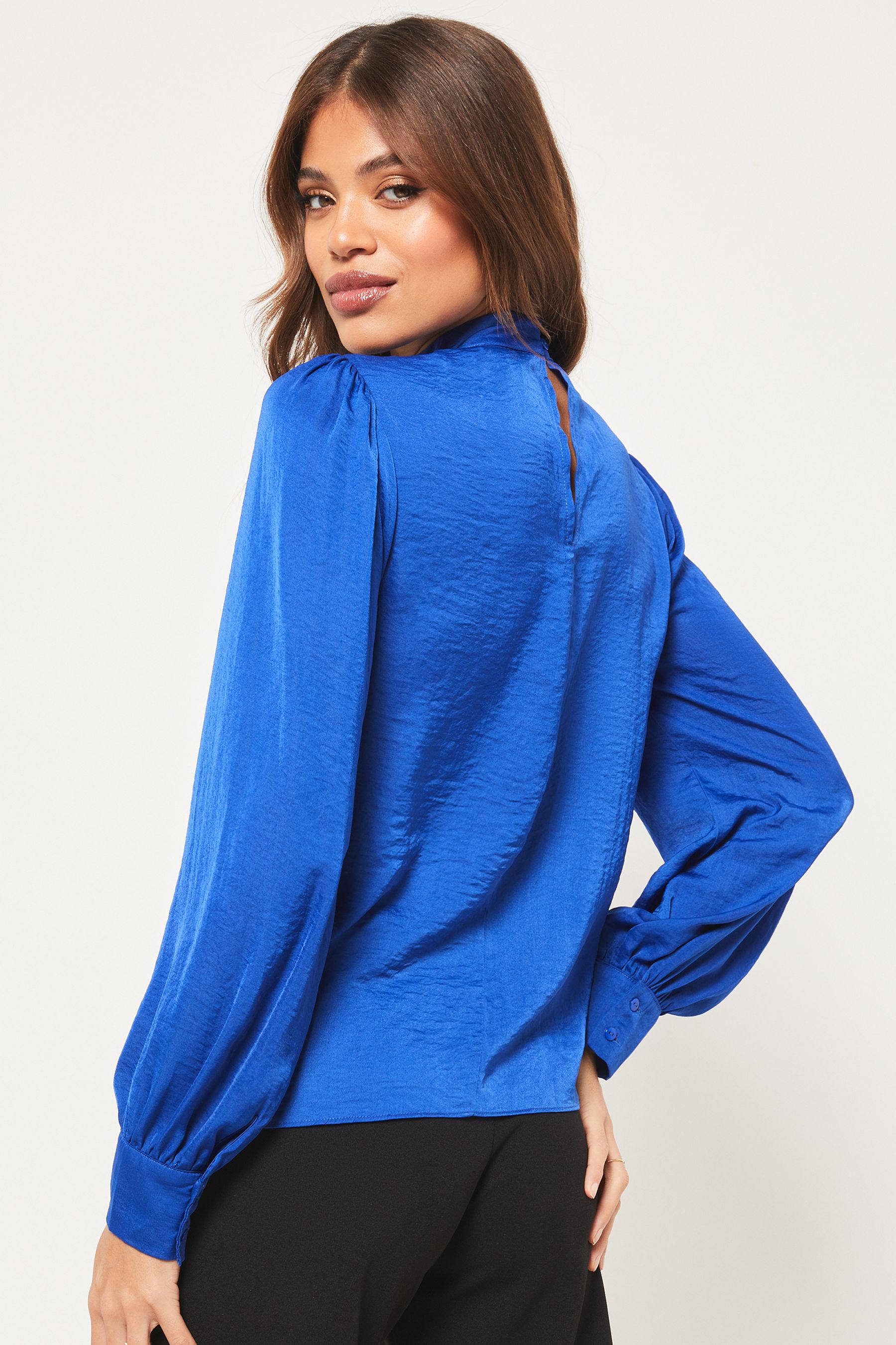 Buy Lipsy Cobalt Blue Cut Out Keyhole Detail Long Sleeve Blouse from ...