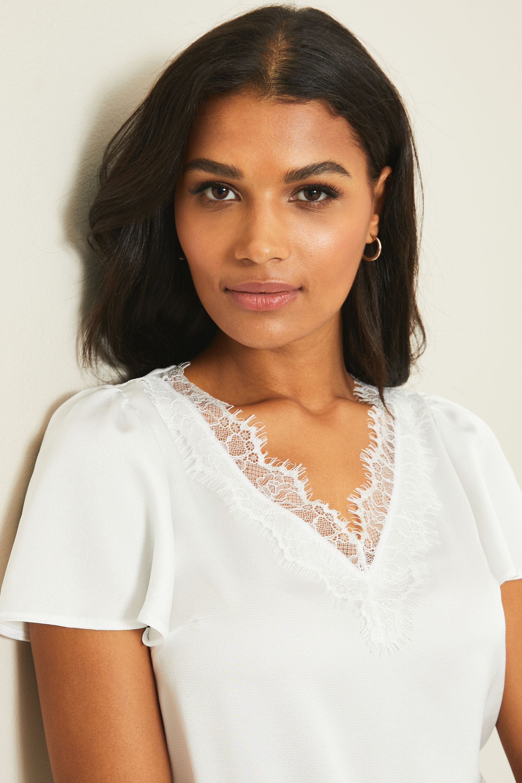 Buy Lipsy Satin Lace Trim V Neck Short Sleeve T-Shirt from Next Ireland