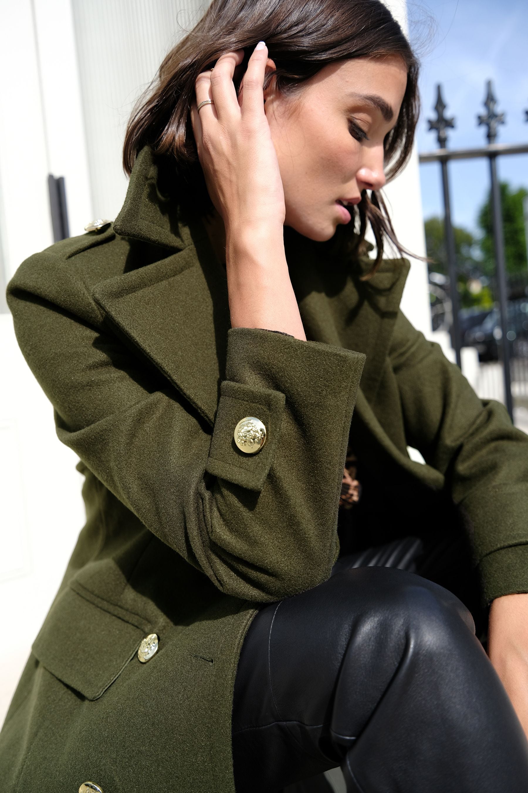 Buy Love & Roses Khaki Green Premium Military Long Line Trench Coat ...