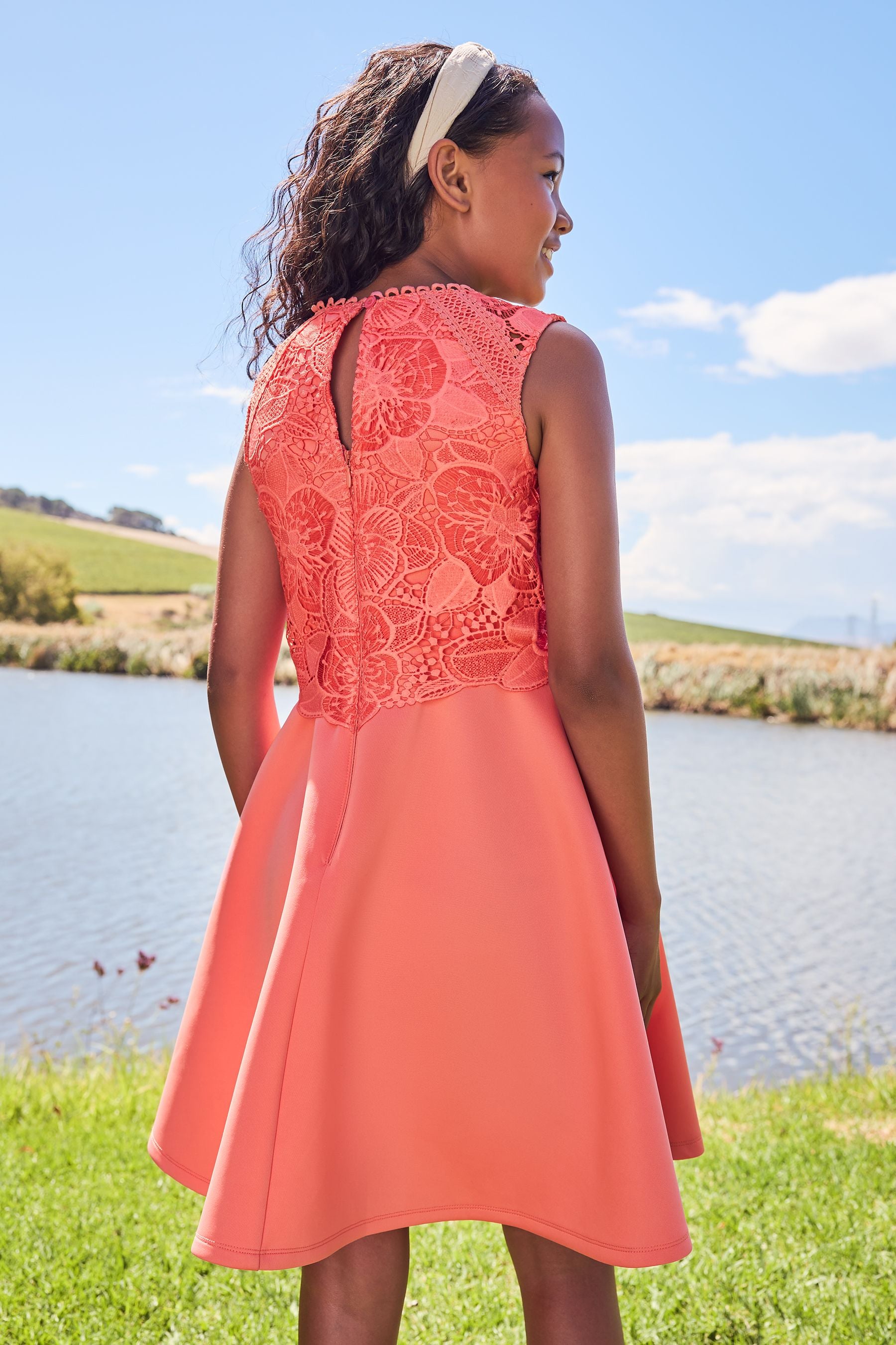 Buy Lipsy Coral Pink Lace Bodice Occasion Dress from Next Ireland