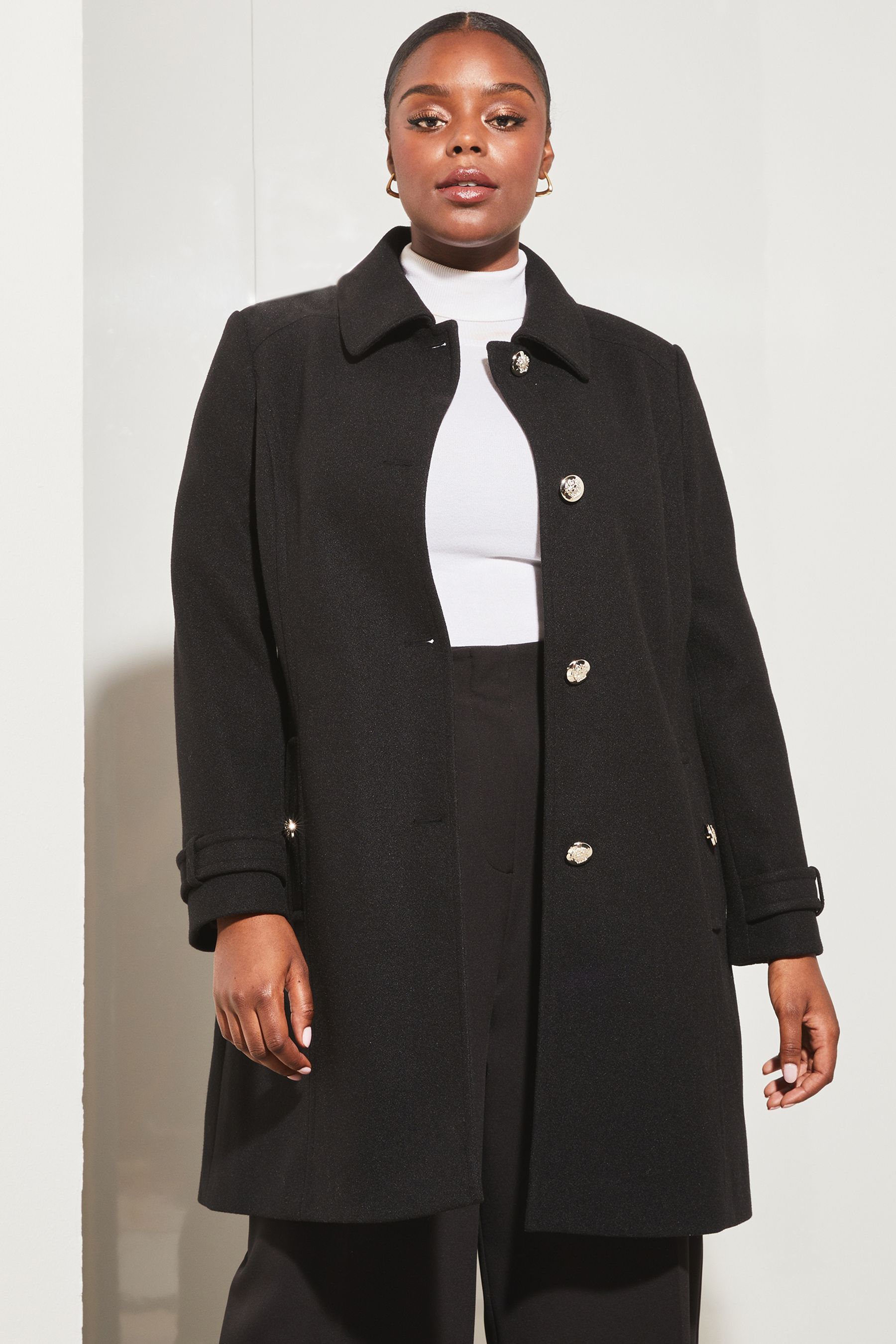 Buy Lipsy Black Princess Military Button Collared Tailored Coat from