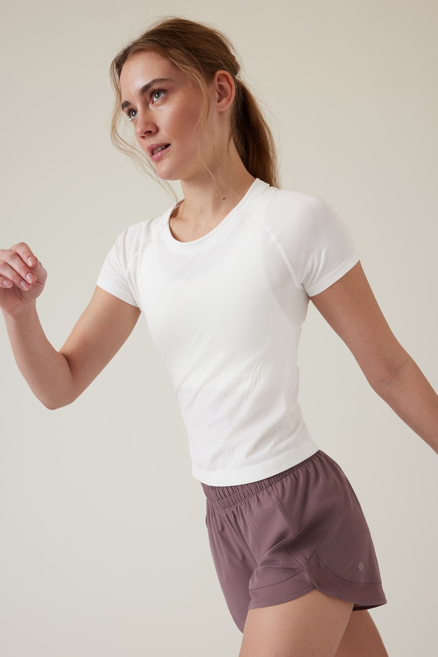 Buy Athleta White Short Sleeve Crew Neck Seamless TShirt from the Next