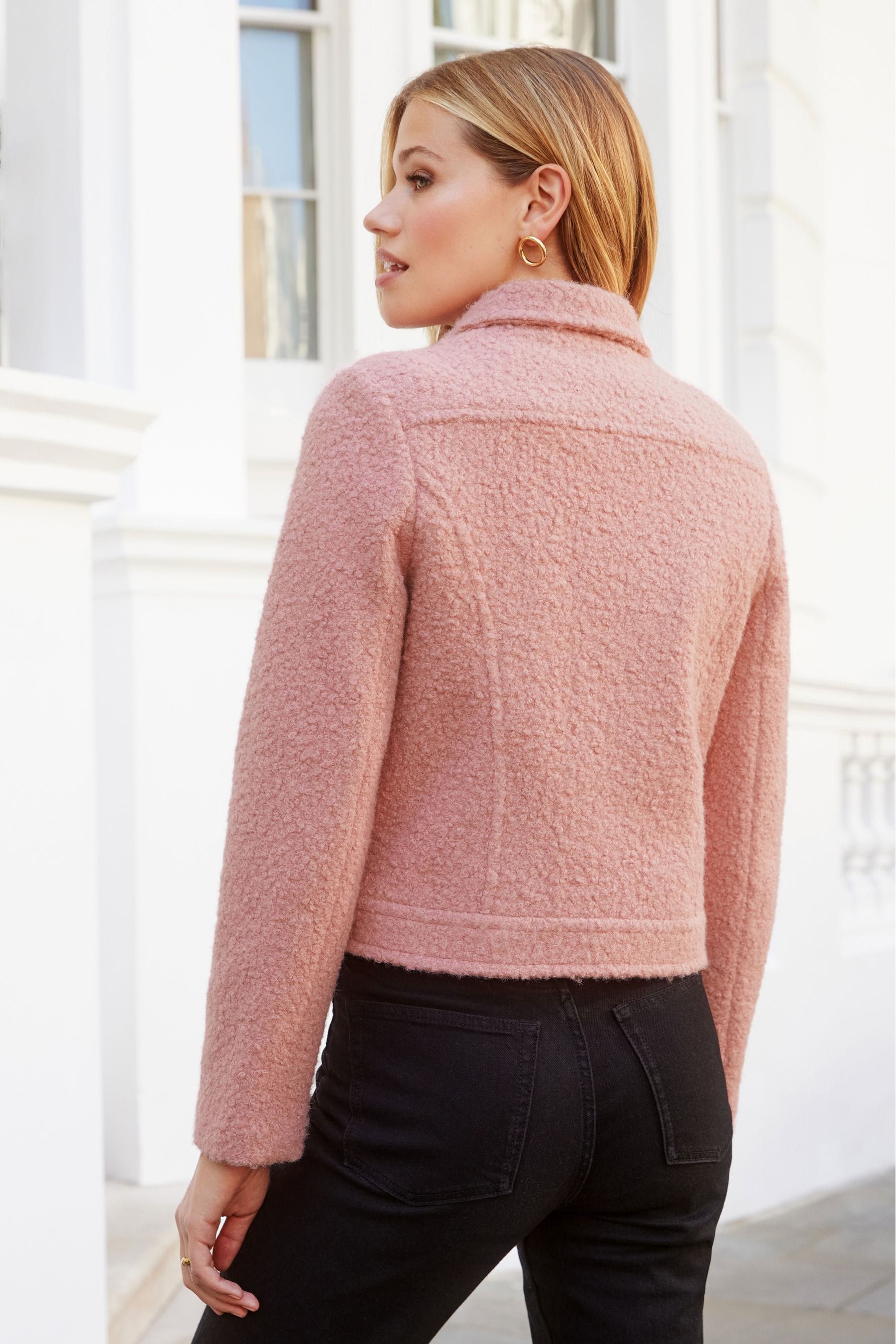 Buy Friends Like These Pink Boucle Short Button Tailored Jacket from