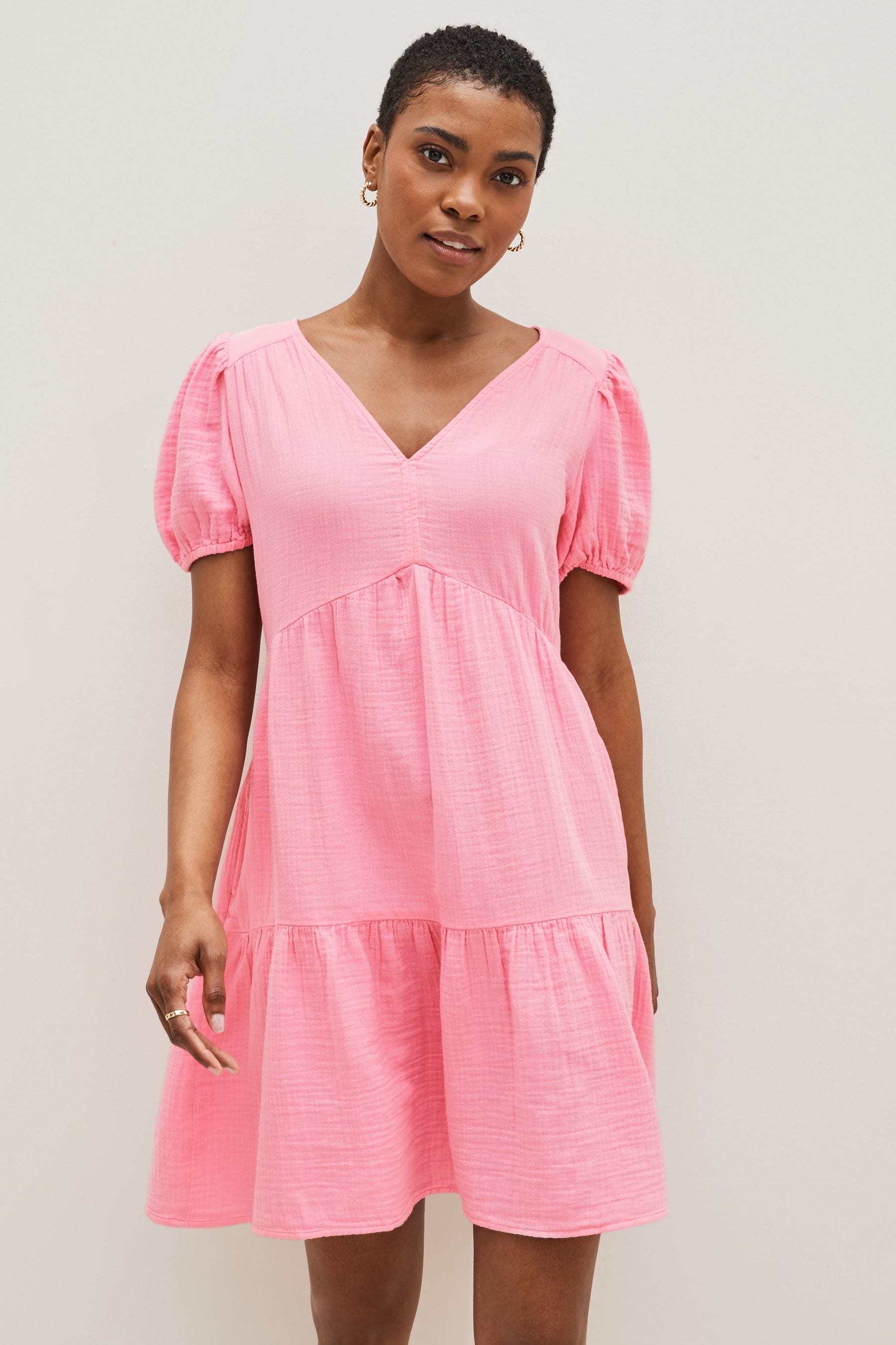 Buy Gap Crinkle Gauze Puff Sleeve Tiered Mini Dress from Next Ireland