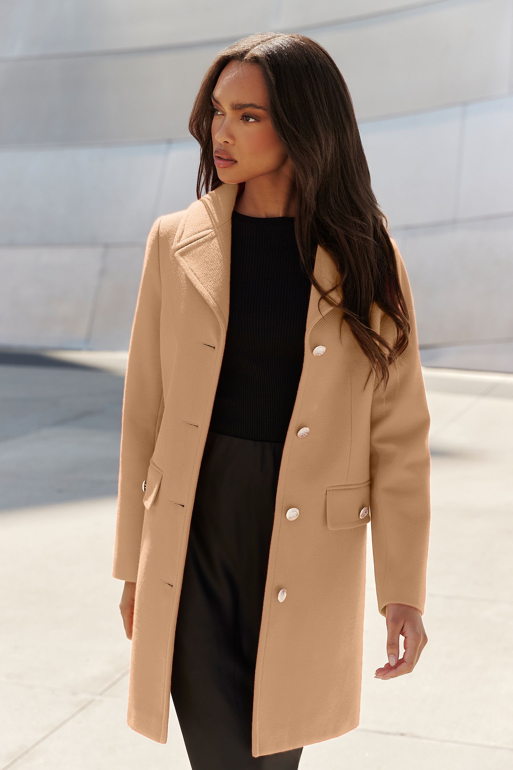 Buy Lipsy Camel Button Detail Tailored Longline Coat from Next Ireland