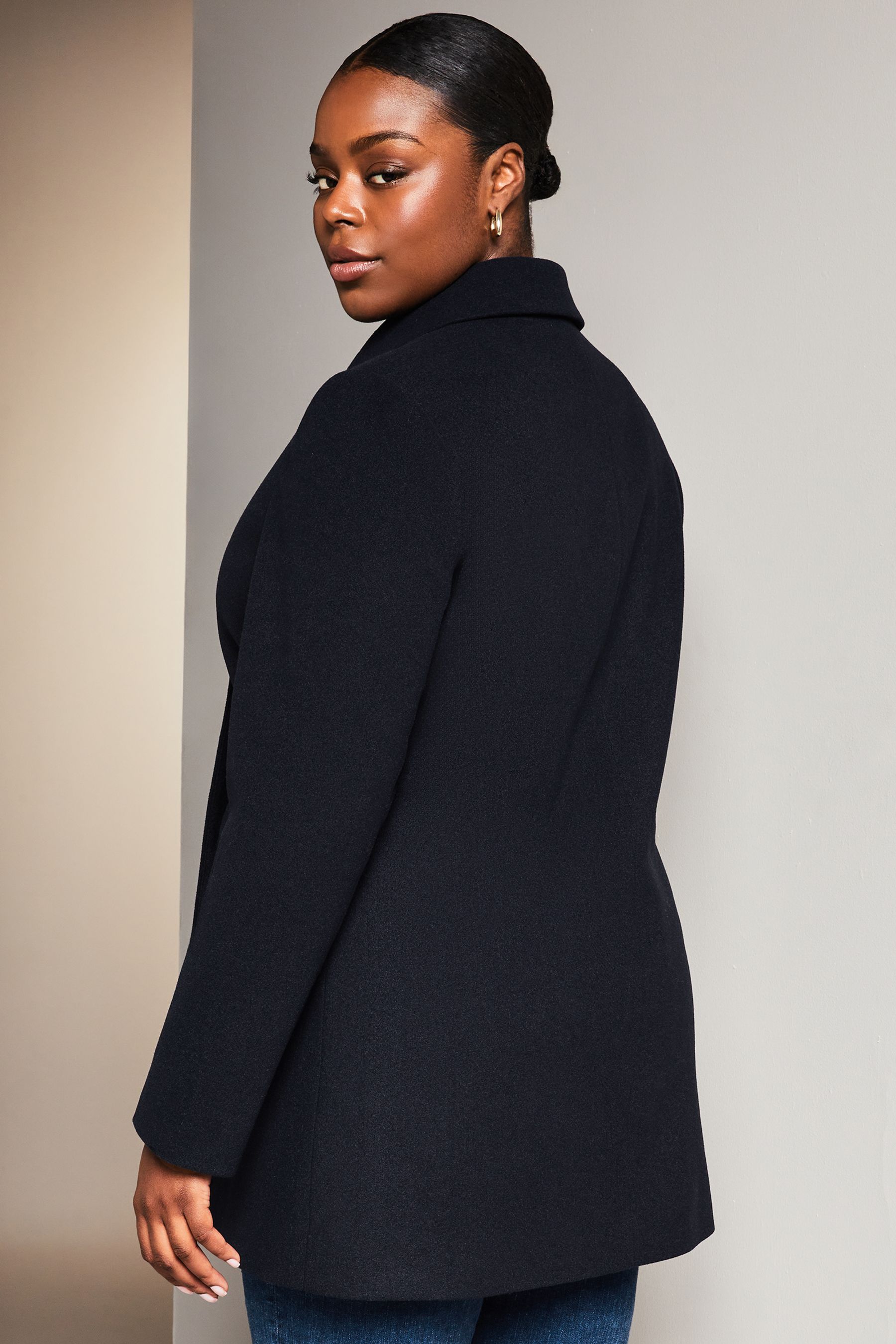 Buy Lipsy Navy Blue Curve Hammered Button Dolly Coat from the Next UK online shop