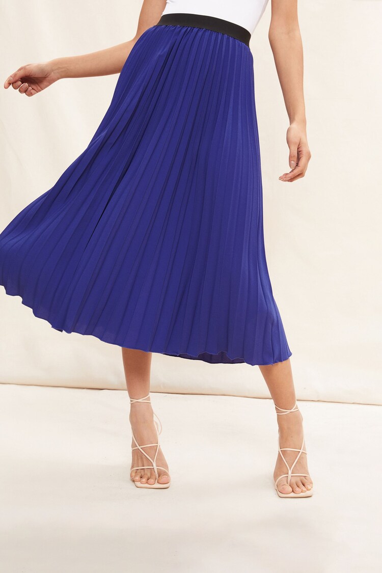 Friends Like These Cobalt Blue Pleat Summer Midi Skirt - Image 1 of 1 Friends Like These Cobalt Blue Pleat Summer Midi Skirt - Image 1 of 1