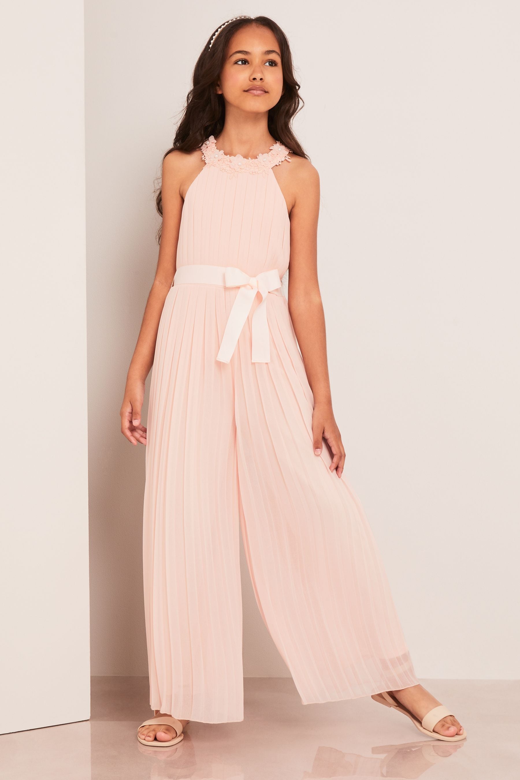Buy Lipsy Light Pink Pleated Chiffon Occasion Jumpsuit from Next Ireland