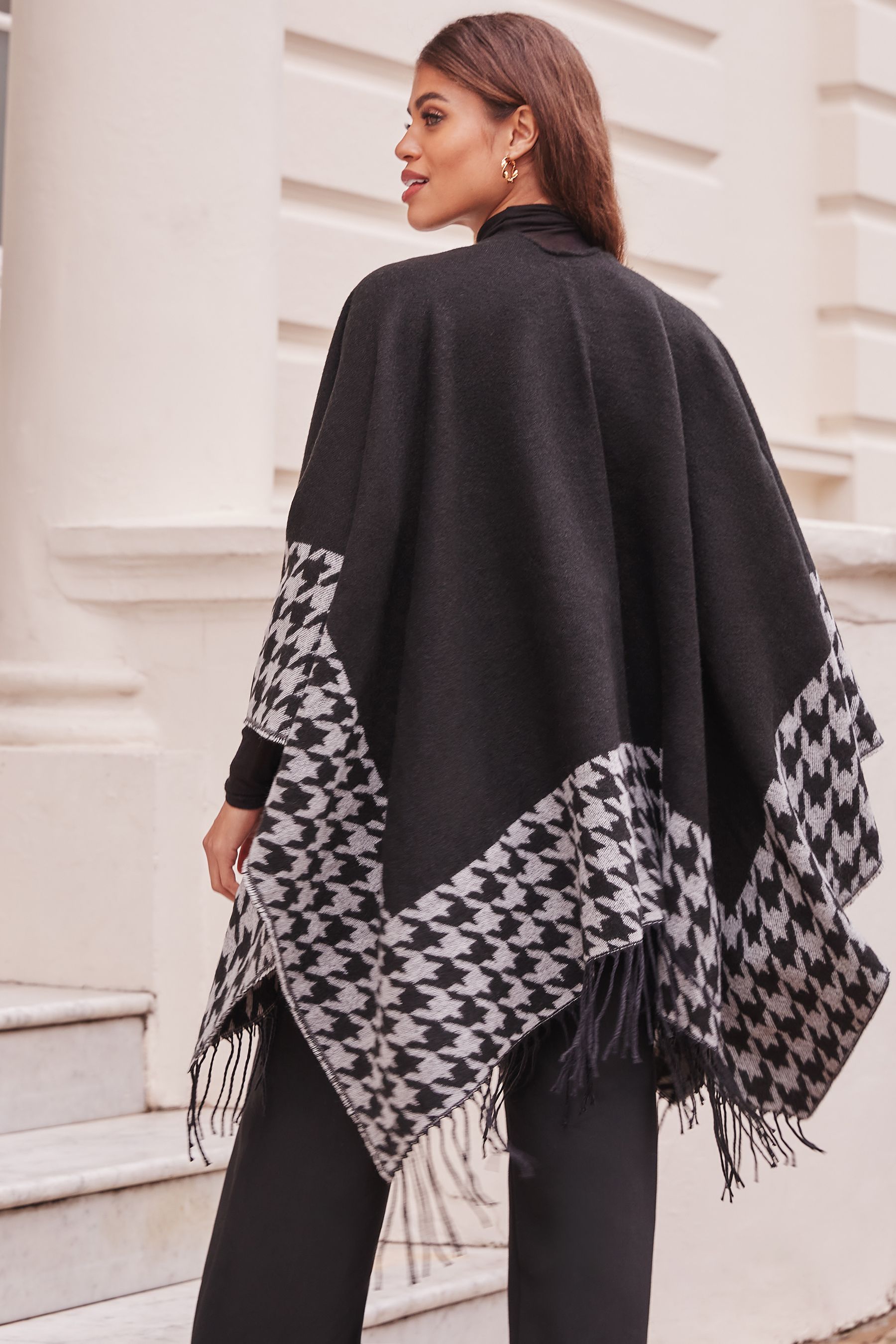 Buy Lipsy Black Super Soft Cosy Dogtooth Printed Cape from the Next UK