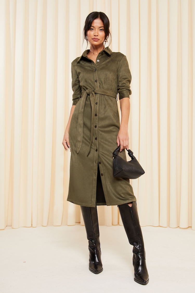 Friends Like These Khaki Green Suedette Maxi Dress - Image 1 of 1