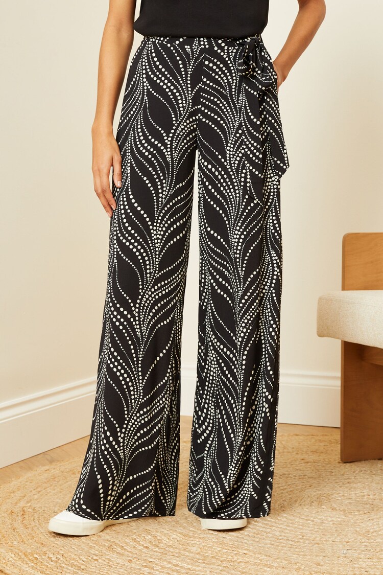 Love & Roses Black and White Polka Dot Printed Belted Wide Leg Trousers - Image 1 of 1