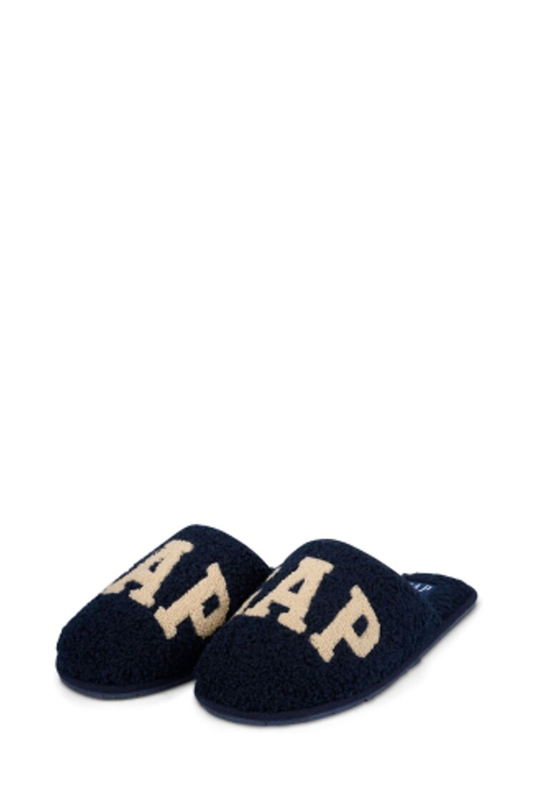 Gap Navy Blue Men's Plano Logo Borg Slippers - Image 1 of 1