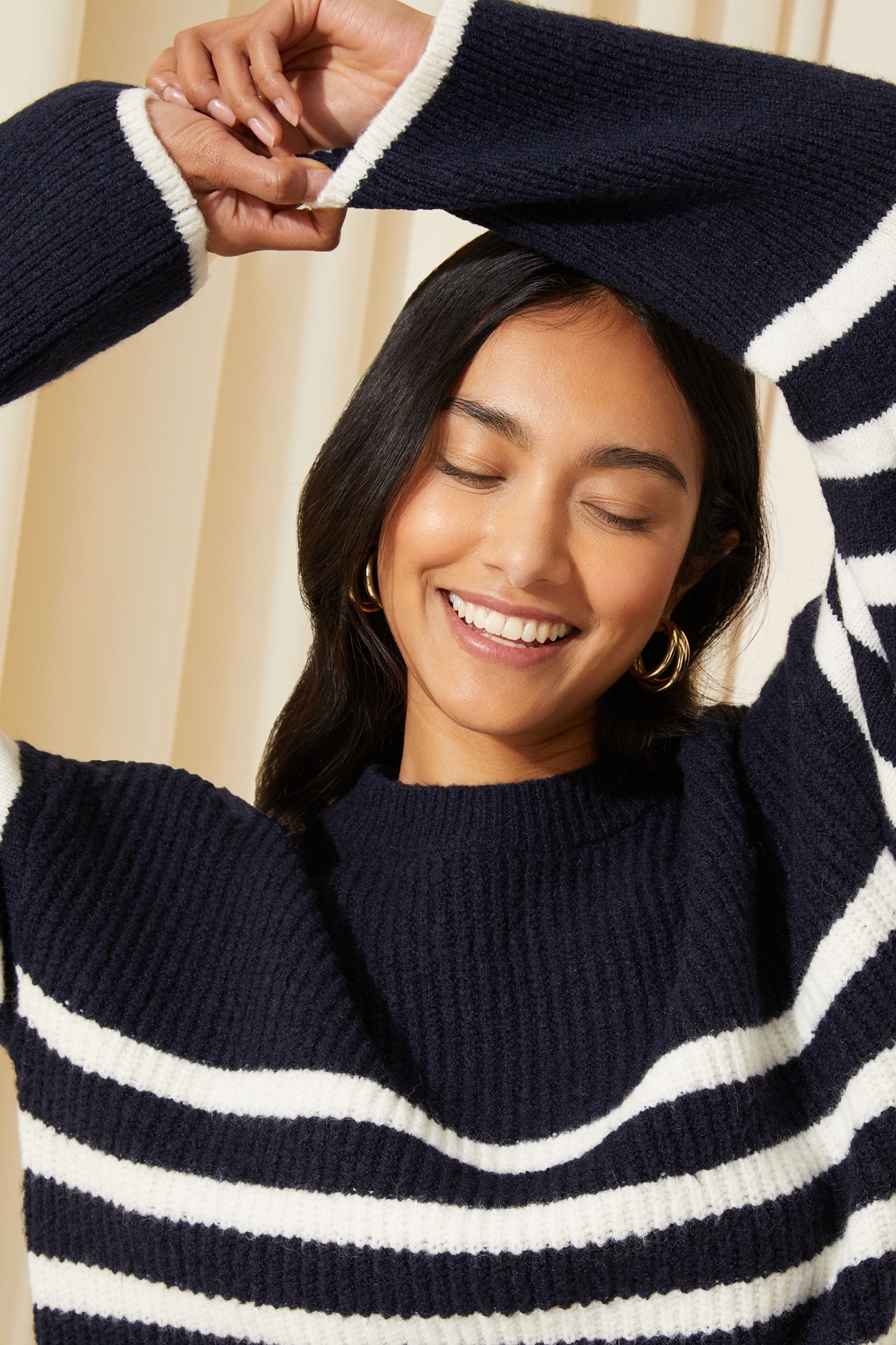 Buy Friends Like These Navy Blue Stripe Split Hem Relaxed Jumper from
